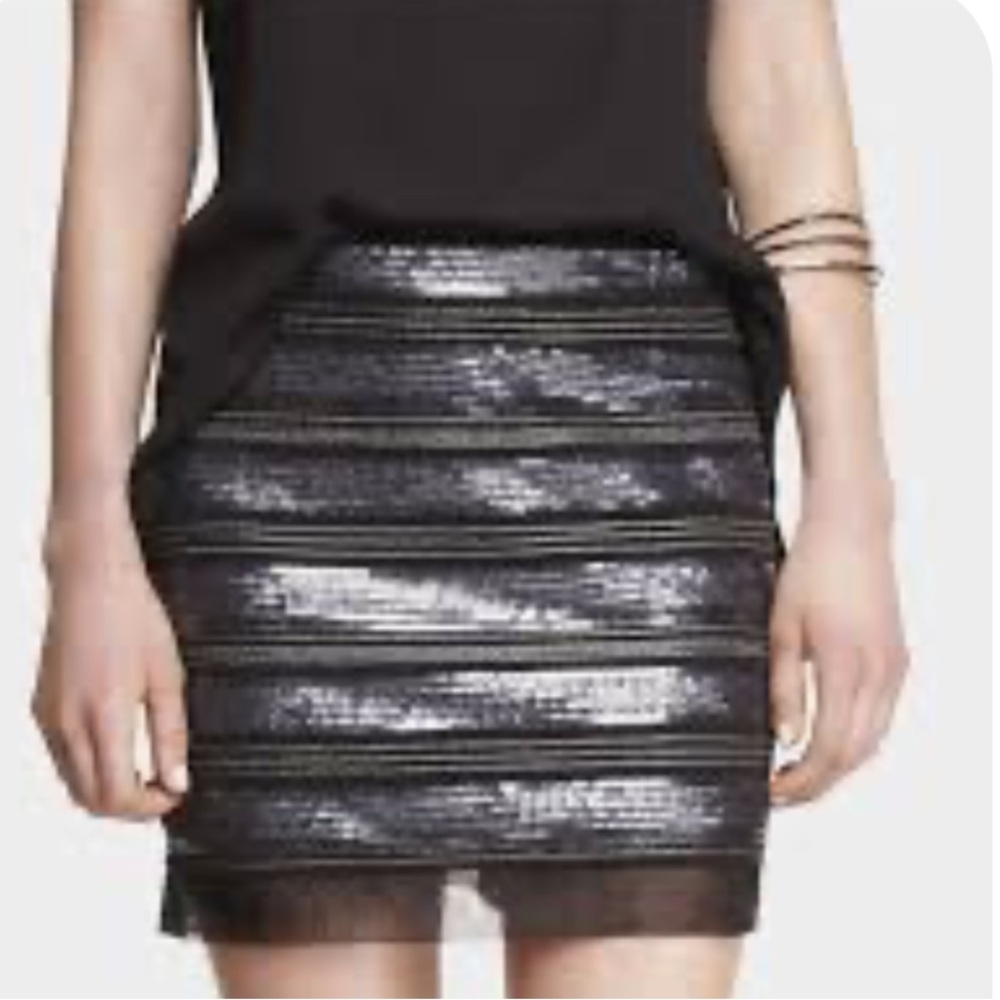 Express Sequin Black Silver Mini Skirt, Size 2